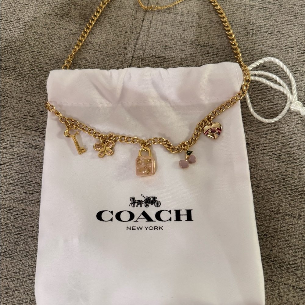 Coach Gold Key and Butterfly Charm necklace